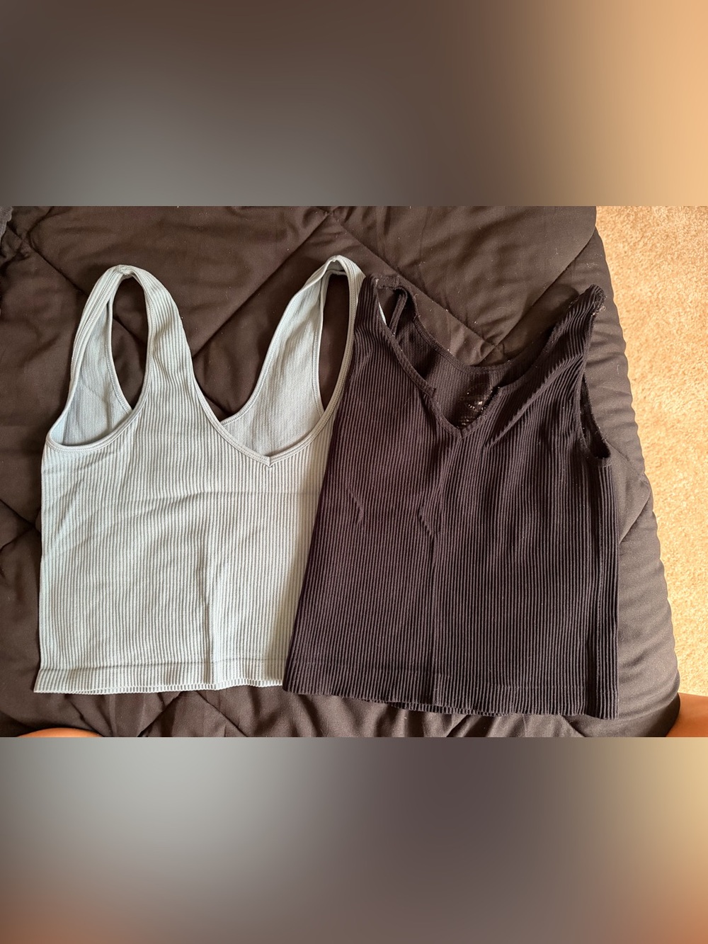 Source Unknown Ribbed V-Neck Tank Duo in Light Blue and Black